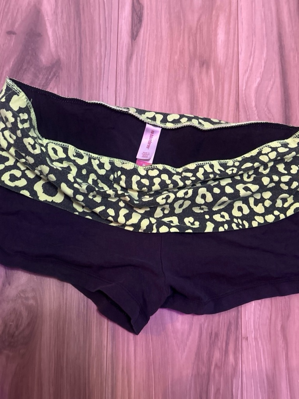 No Boundaries Black Boyshorts with Lime Leopard Fold-Over Waistband